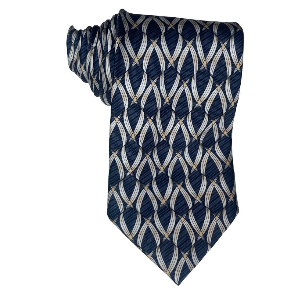 Young Men’s Handmade 100% Silk Tie Navy Blue Geometric